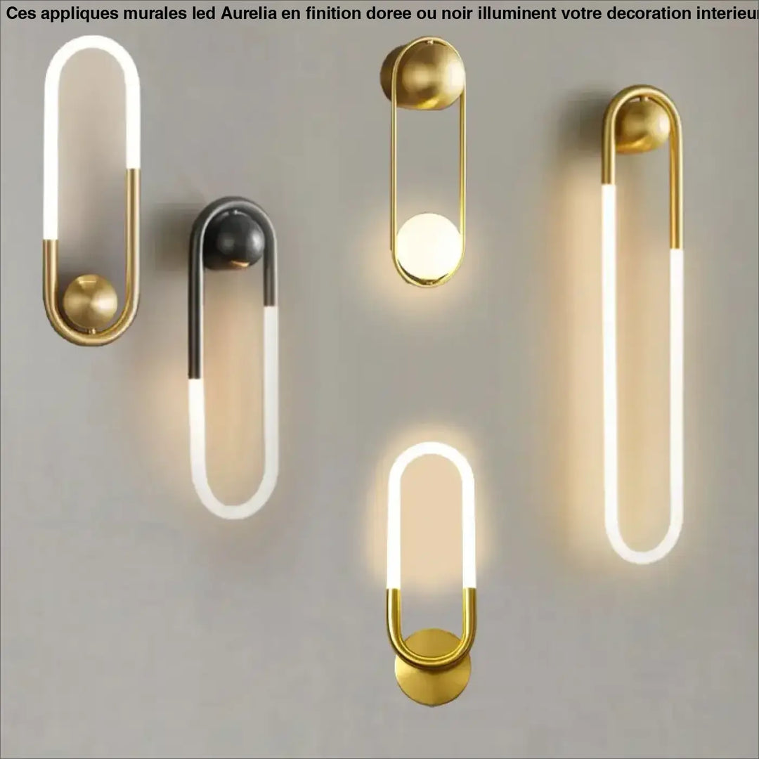 Appliques murales led dorees ou noir aurélia avec cadre métal moderne lumineux à led blanc doux