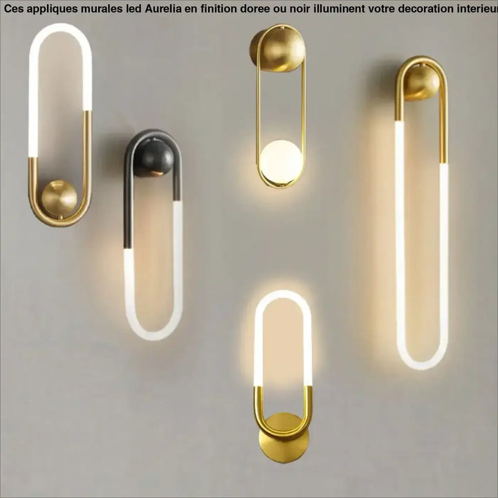 Appliques murales led dorees ou noir aurélia avec cadre métal moderne lumineux à led blanc doux