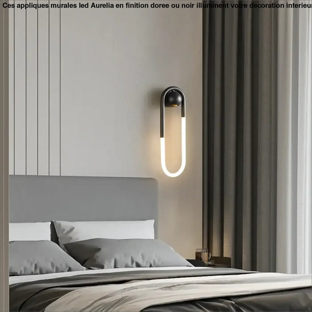 Applique murale led aurelia noire moderne avec design courbe et lumière led blanche intégrée