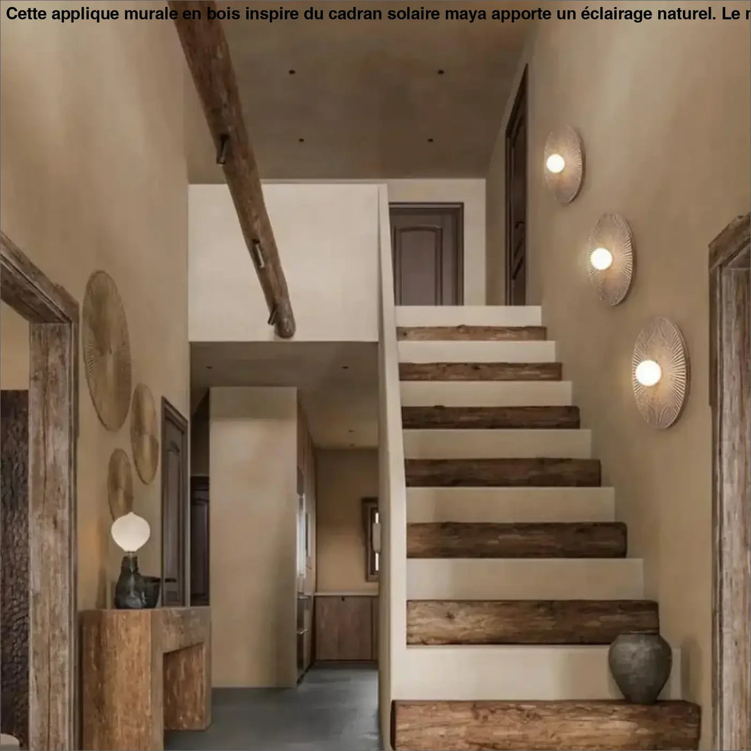 Appliuqe murale en bois inspiré du cadran solaire maya

