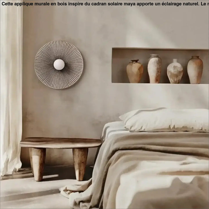 Appliuqe murale en bois inspiré du cadran solaire maya

