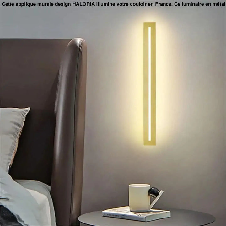 Couloir applique murale design haloria avec led moderne slim vertical éclairage jaune chaud murale design