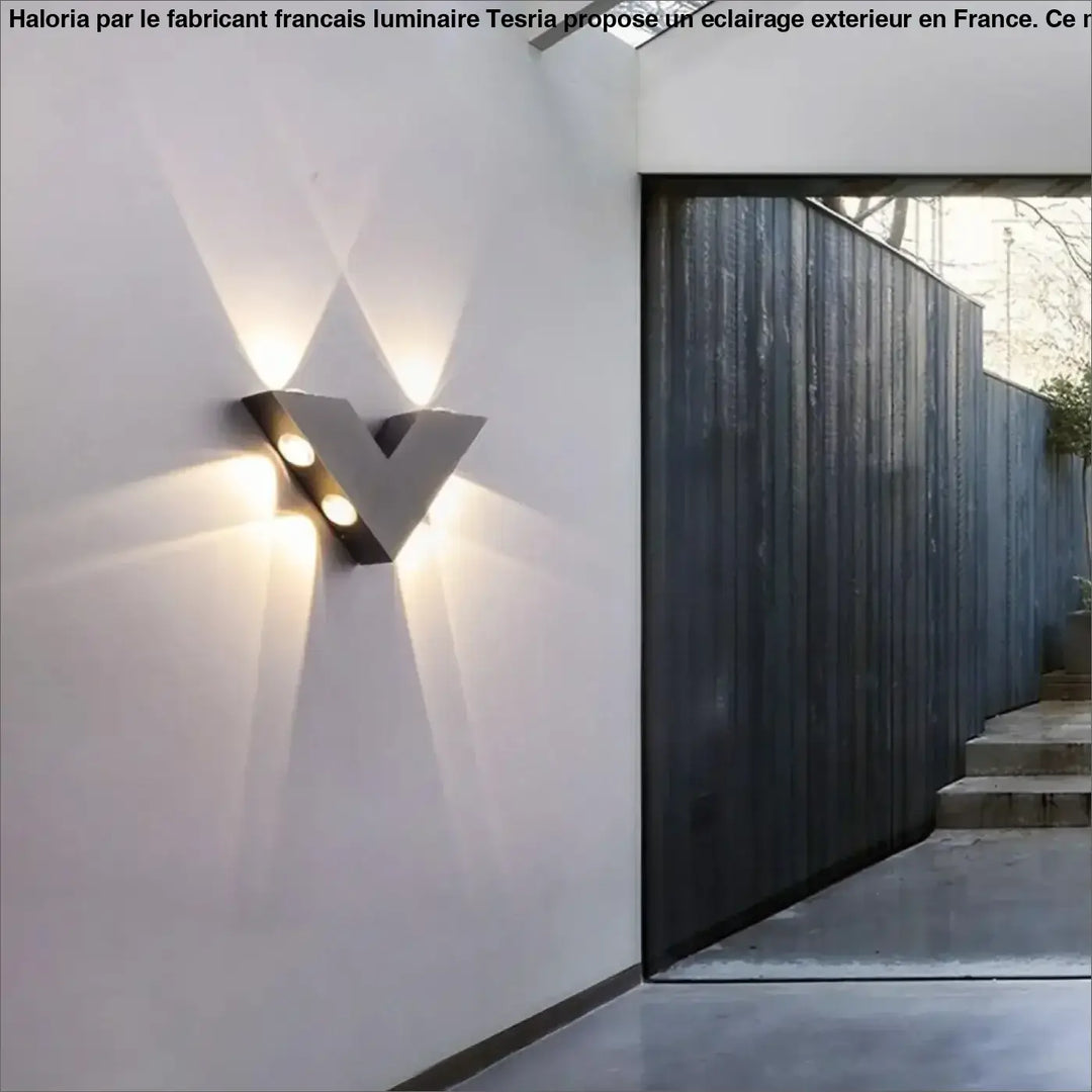 Modern applique murale v noire mate avec deux leds integrés fabricant francais luminaire exterieur haloria