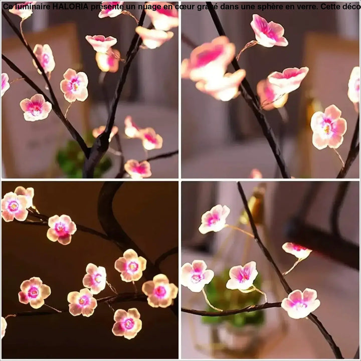Veilleuse arbre lumineux flowy avec branche led fleurs de cerisier rose et blanc pour décoration intérieure
