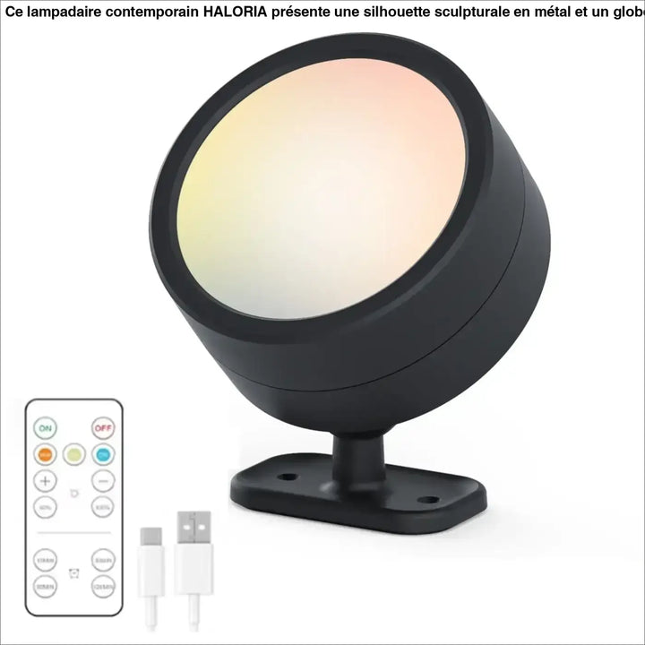 Applique murale lunis noire cylindrique avec diffuseur circulaire lumineux et réglage couleur télécommandé pour murale contemporaine