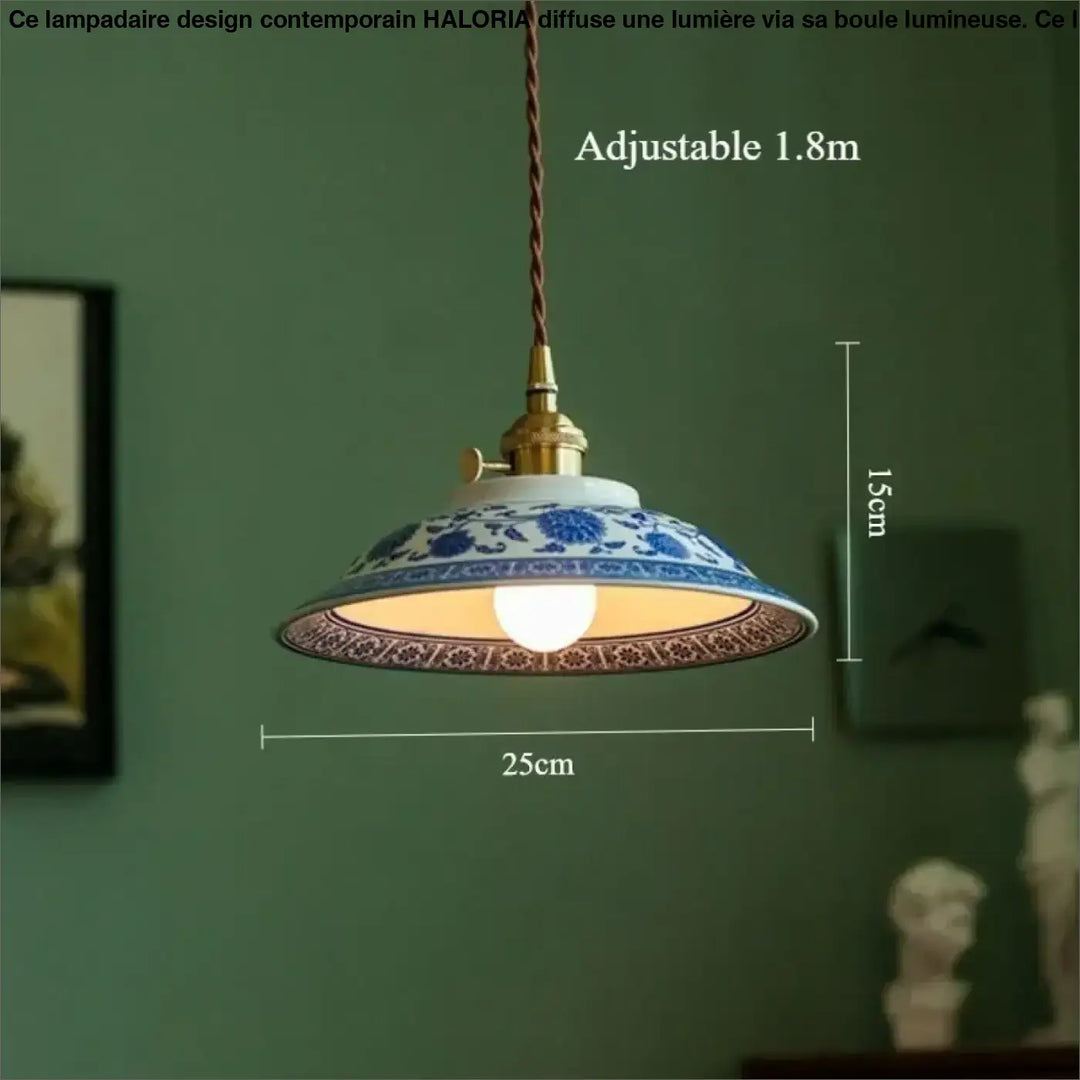 Suspension luminaire vintage en céramique bleue style raffiné