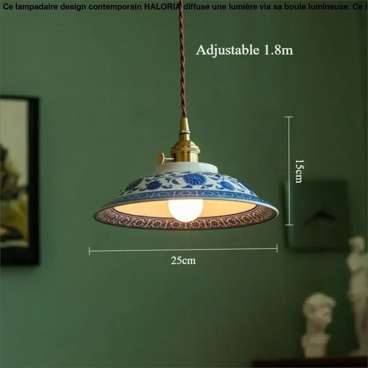 Suspension luminaire vintage en céramique bleue style raffiné