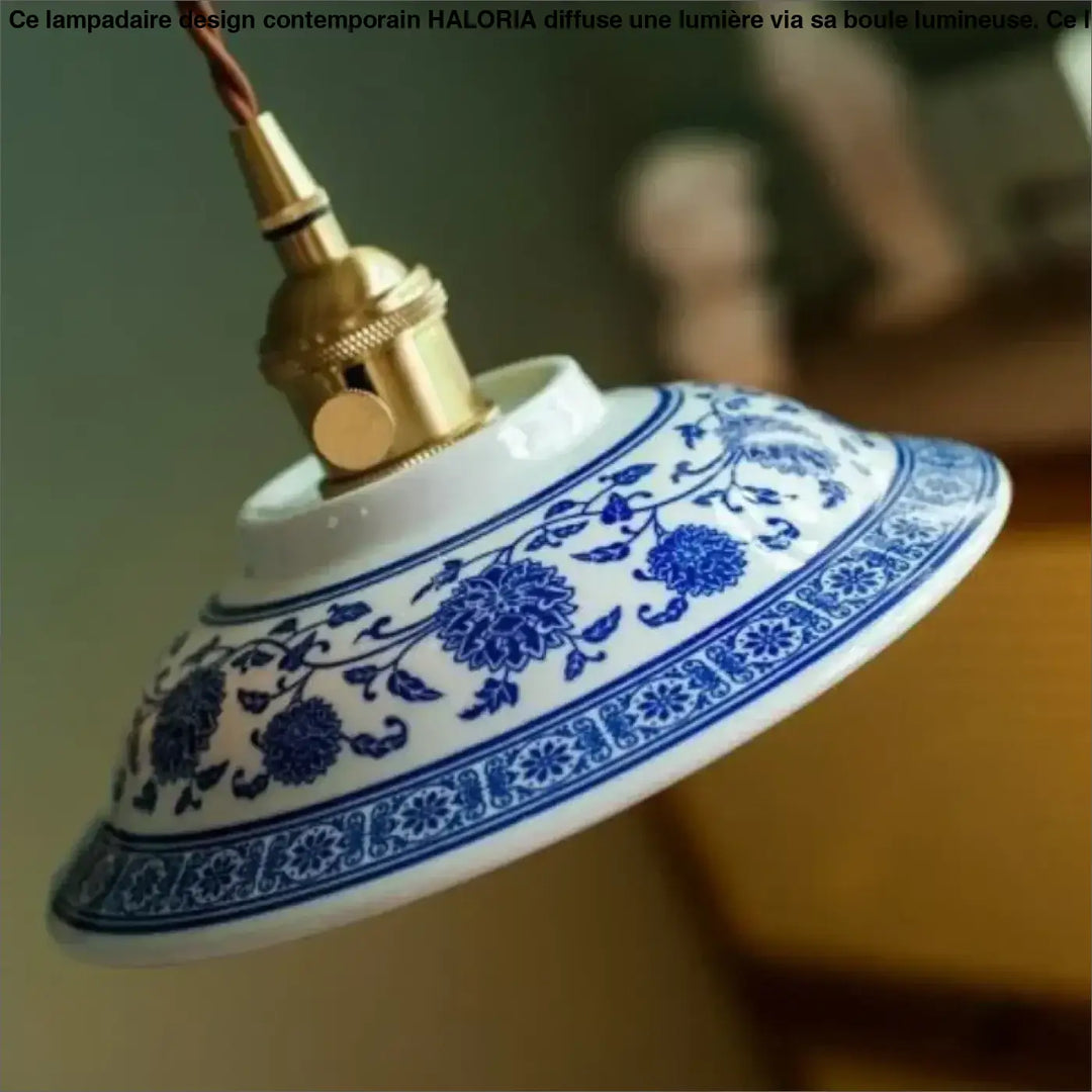 Suspension luminaire vintage en céramique bleue style raffiné