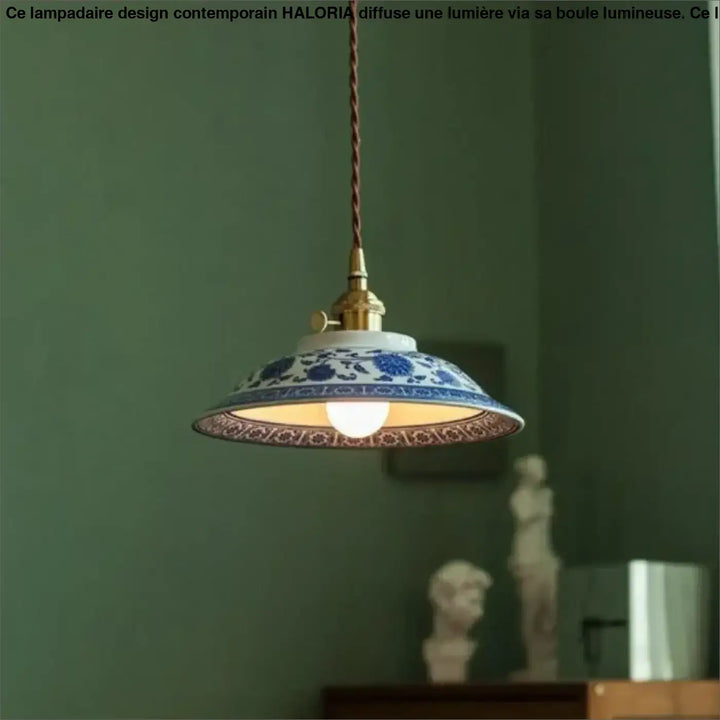 Suspension luminaire vintage en céramique bleue style raffiné