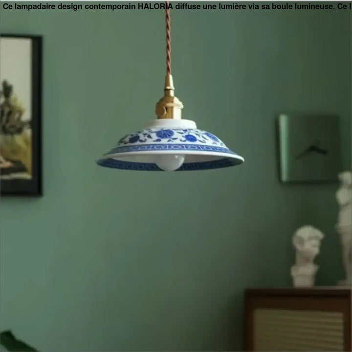 Suspension luminaire vintage en céramique bleue style raffiné