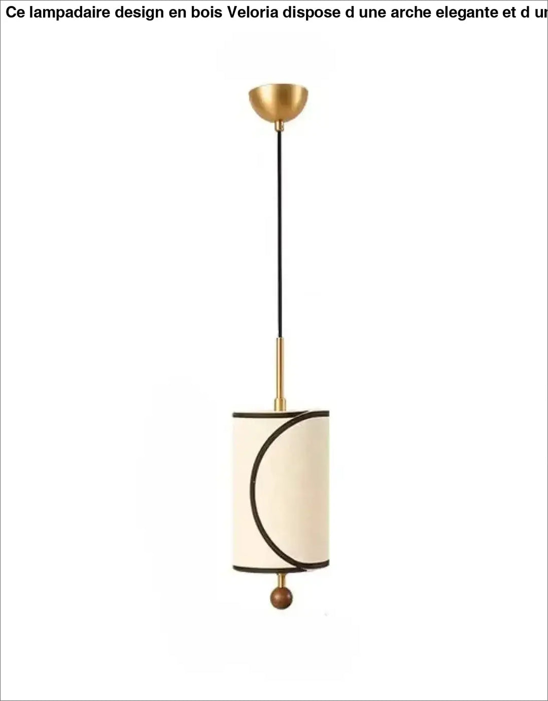 Suspension luminaire avril avec abat-jour cylindrique crème, bordure noire et tige en laiton doré élégant