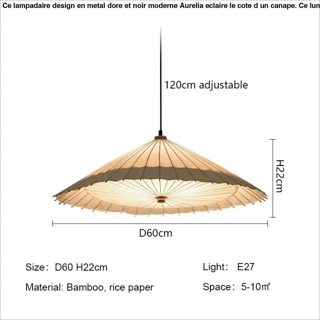 Suspension luminaire style japonais en papier naturel zen