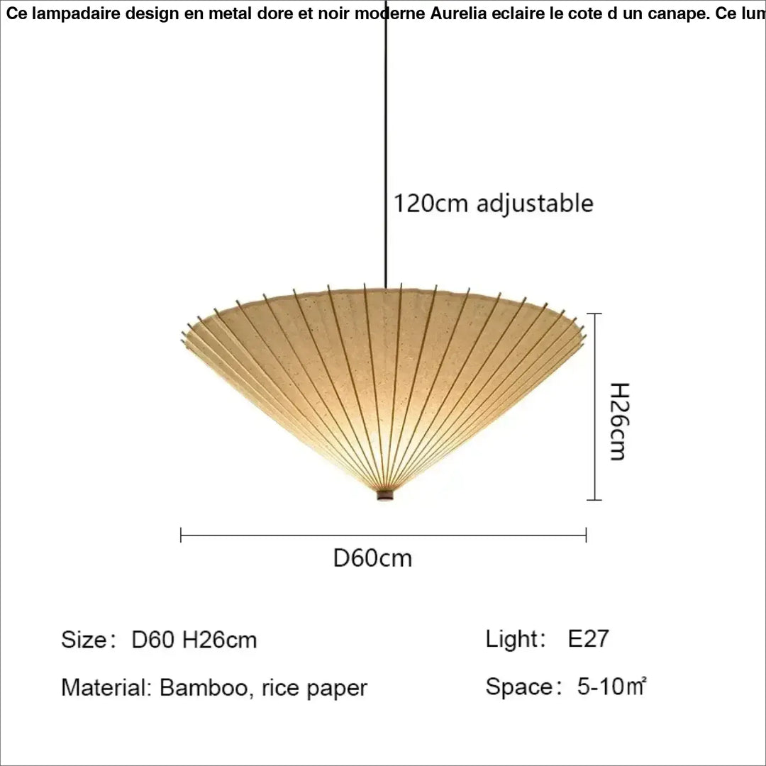 Suspension luminaire style japonais en papier naturel zen