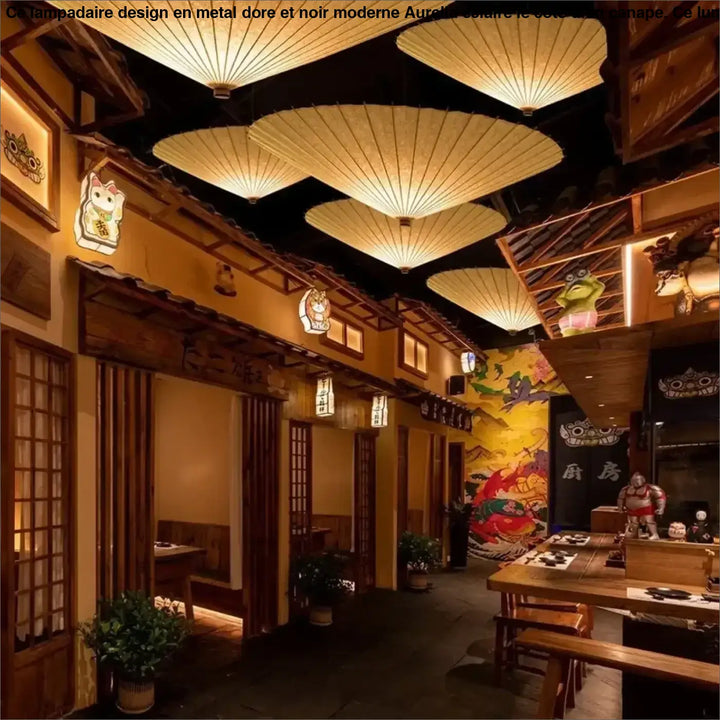 Suspension luminaire style japonais en papier naturel zen