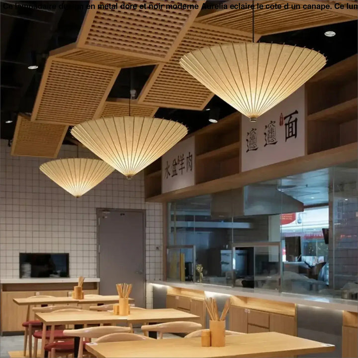 Suspension luminaire style japonais en papier naturel zen