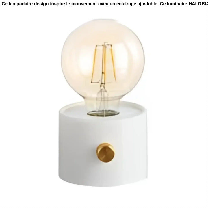 Veilleuse moderne monora en céramique blanche avec ampoule apparente en verre clair et accent en laiton