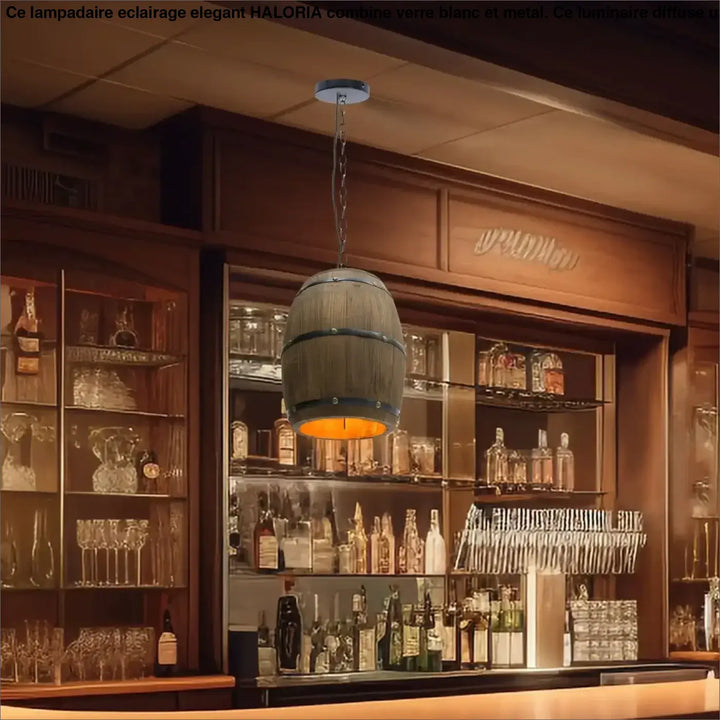 Suspension luminaire industrielle en bois style tonneau marron