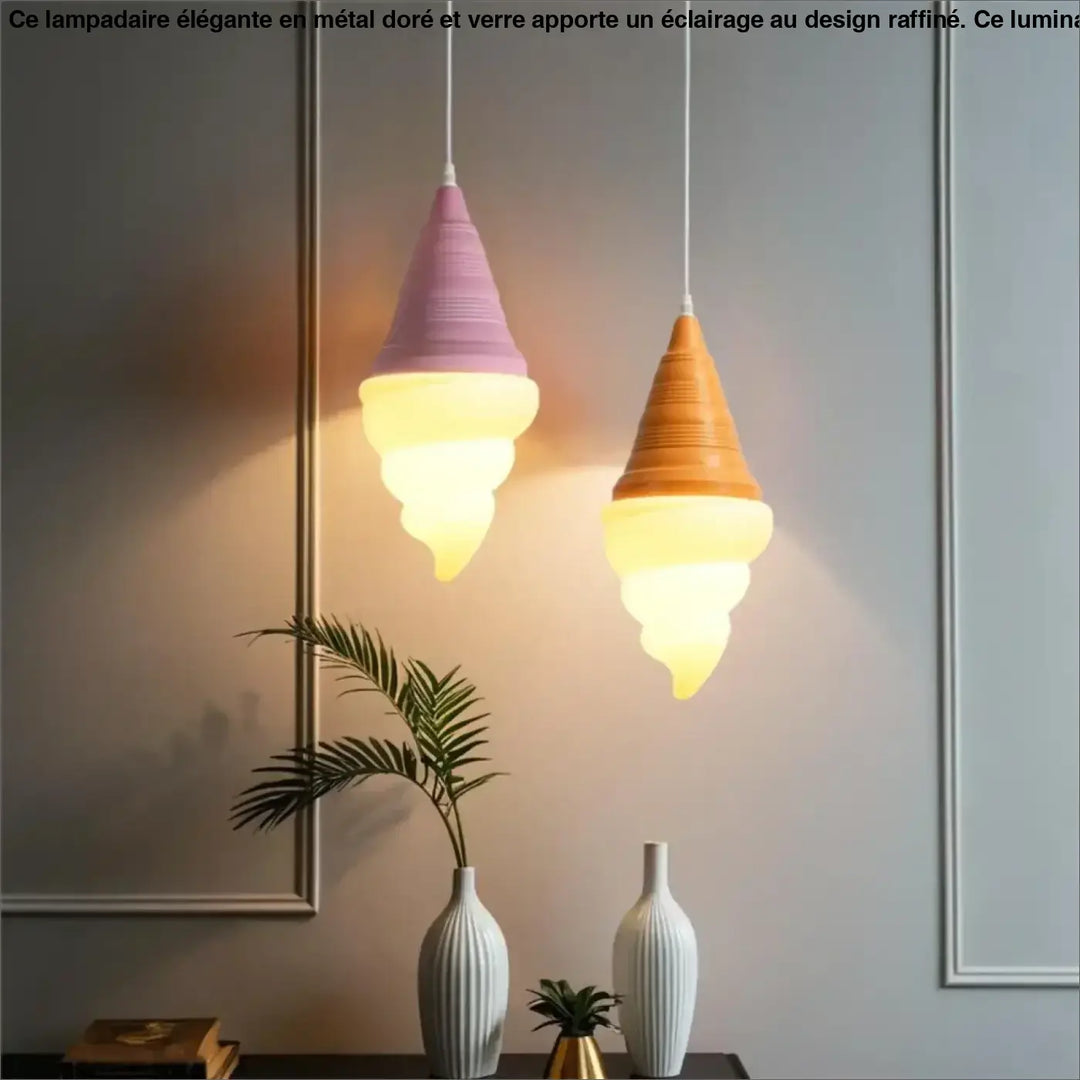 Two pastel-colored suspension luminaires glace italienne with textured surface and warm glow from gelato collection