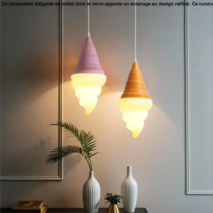 Two pastel-colored suspension luminaires glace italienne with textured surface and warm glow from gelato collection