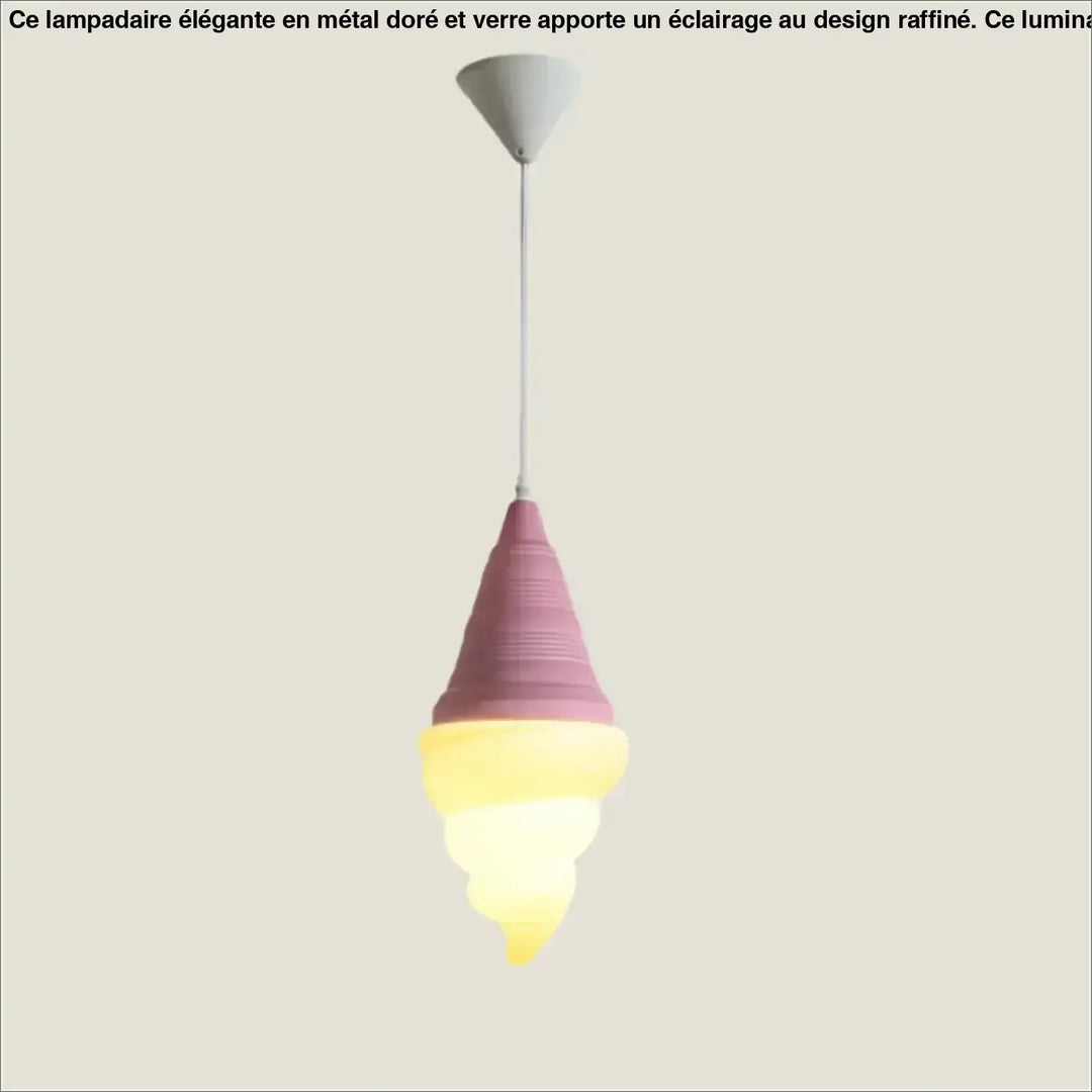 Suspension luminaire gelato en glace italienne aux couleurs pastel rose et jaune avec design conique texturé