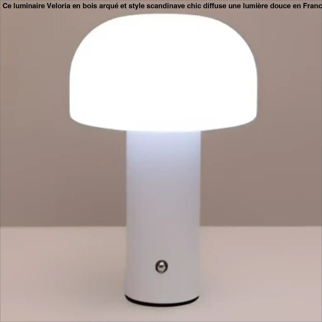 Lampe de table blanche design champignon avec base cylindrique lisse pour un intérieur moderne et minimaliste