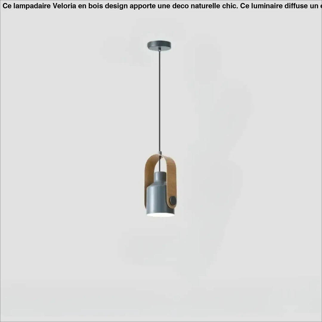 Suspension luminaire talvi gris en métal avec une sangle en cuir naturel en bois
