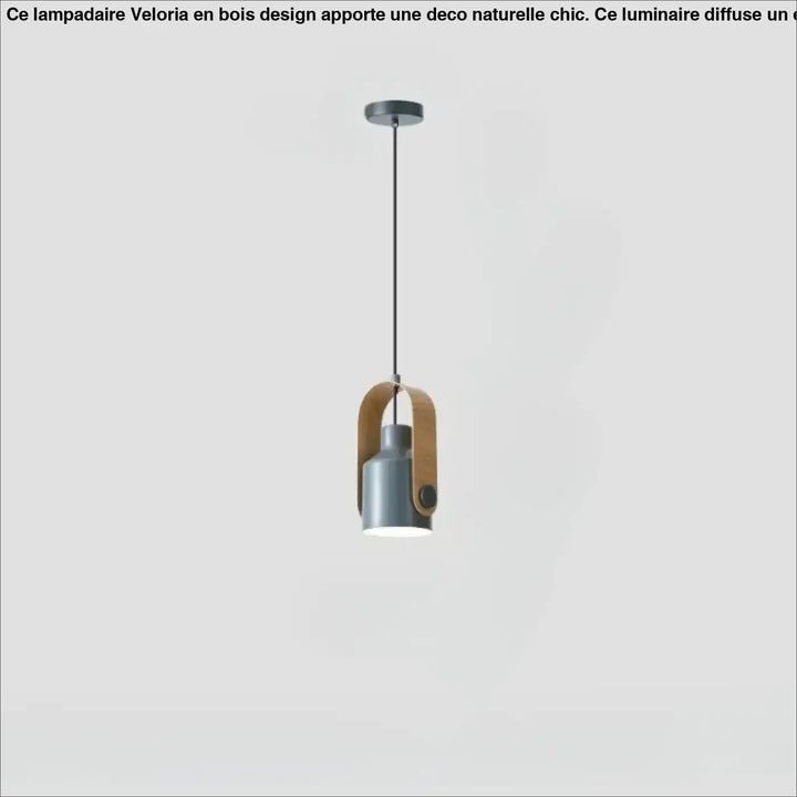 Suspension luminaire talvi gris en métal avec une sangle en cuir naturel en bois