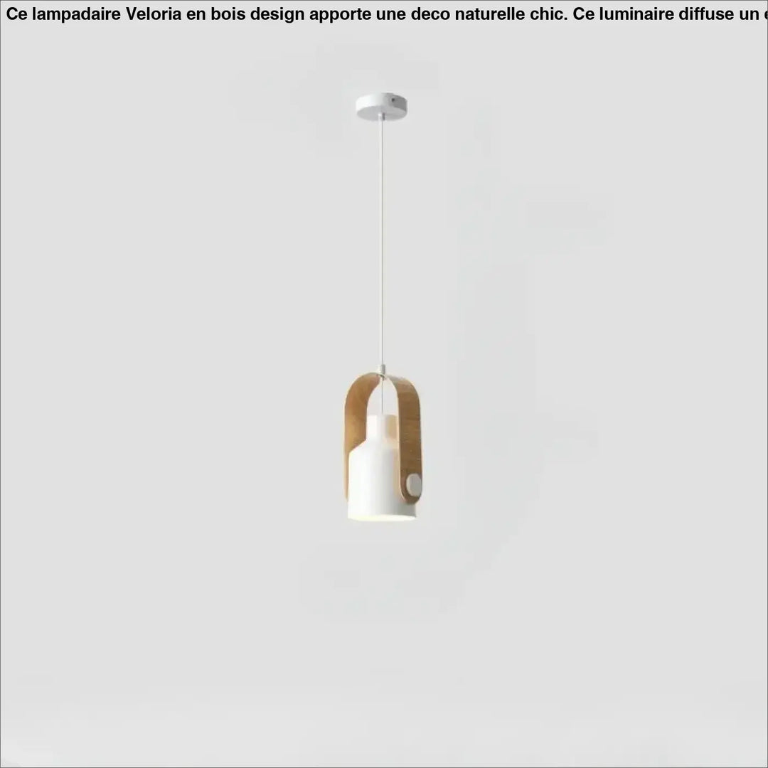 Suspension luminaire talvi avec ampoule en céramique blanche encadrée de bois naturel suspendue par un cordon fin