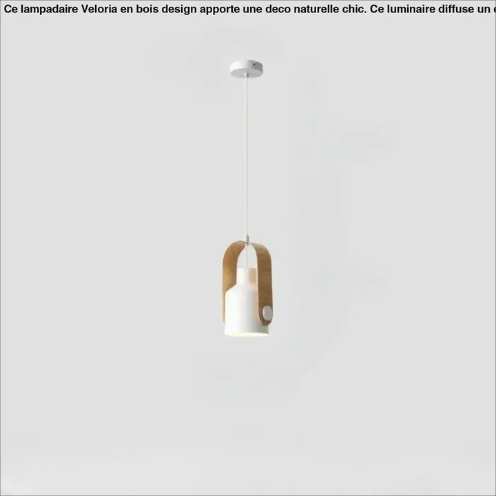 Suspension luminaire talvi avec ampoule en céramique blanche encadrée de bois naturel suspendue par un cordon fin