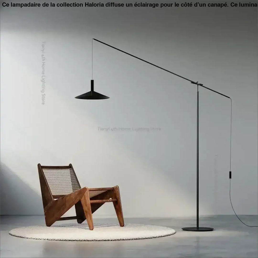 Lampadaire noir au design minimaliste et vintage