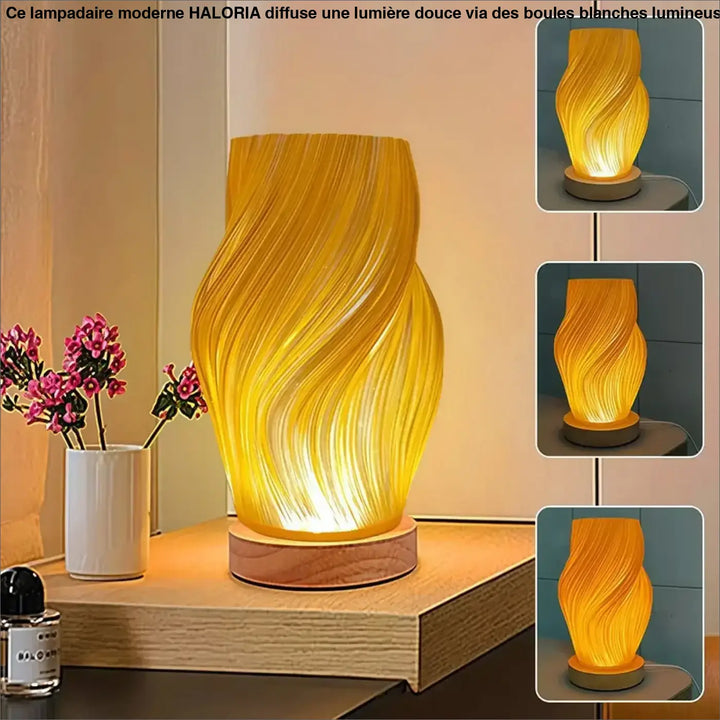 Lampe de chevet layers avec design élégant en verre jaune torsadé et base en bois pour une lumière douce et un choix parfait