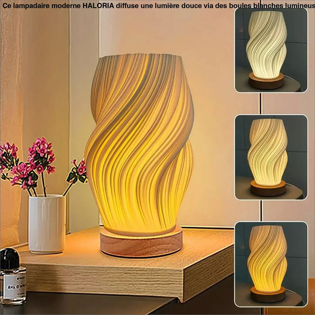 Lampe de chevet layers avec design élégant en led jaune chaud et base en bois, choix parfait pour une lumière douce