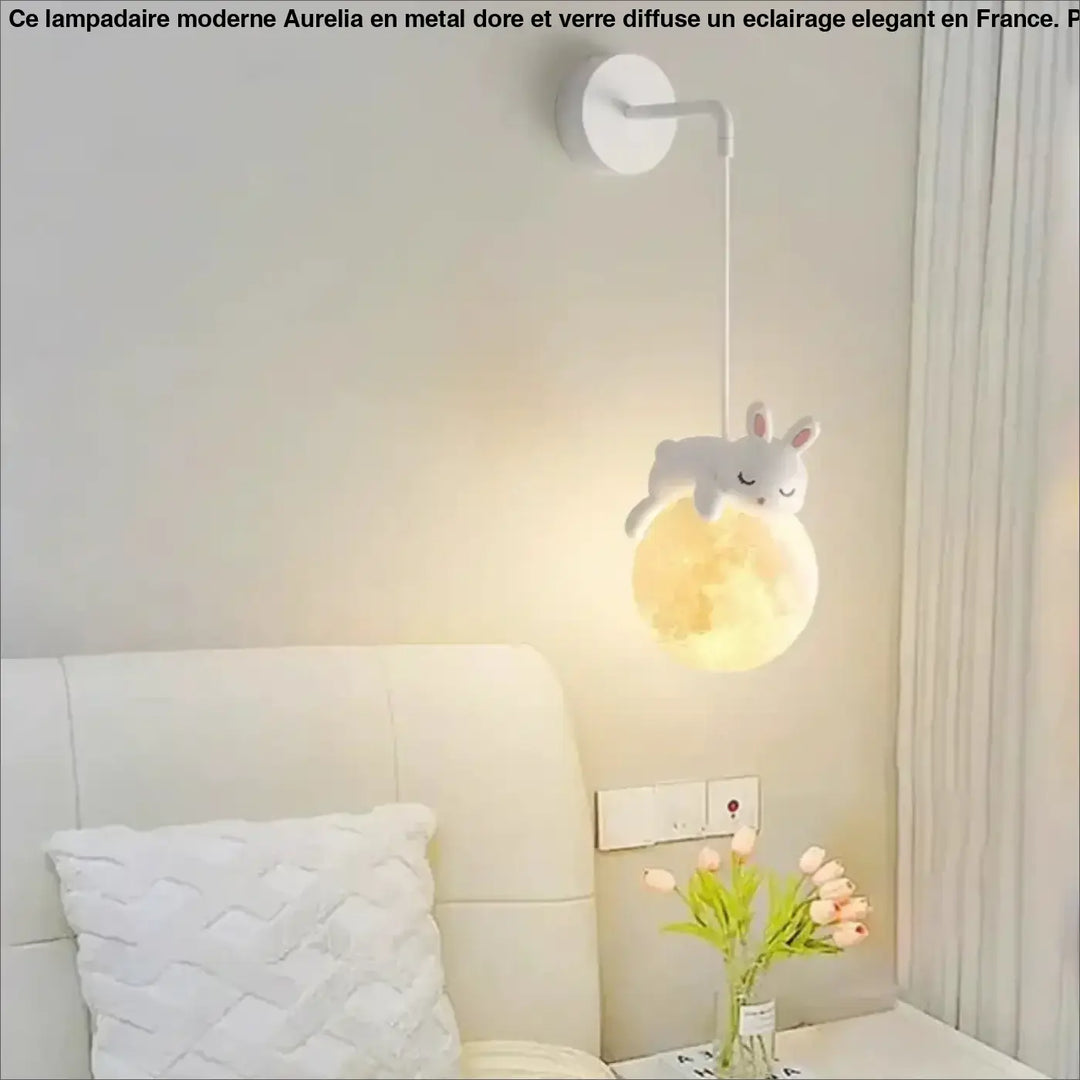 Applique murale enfant ours avec boule lumineuse blanc