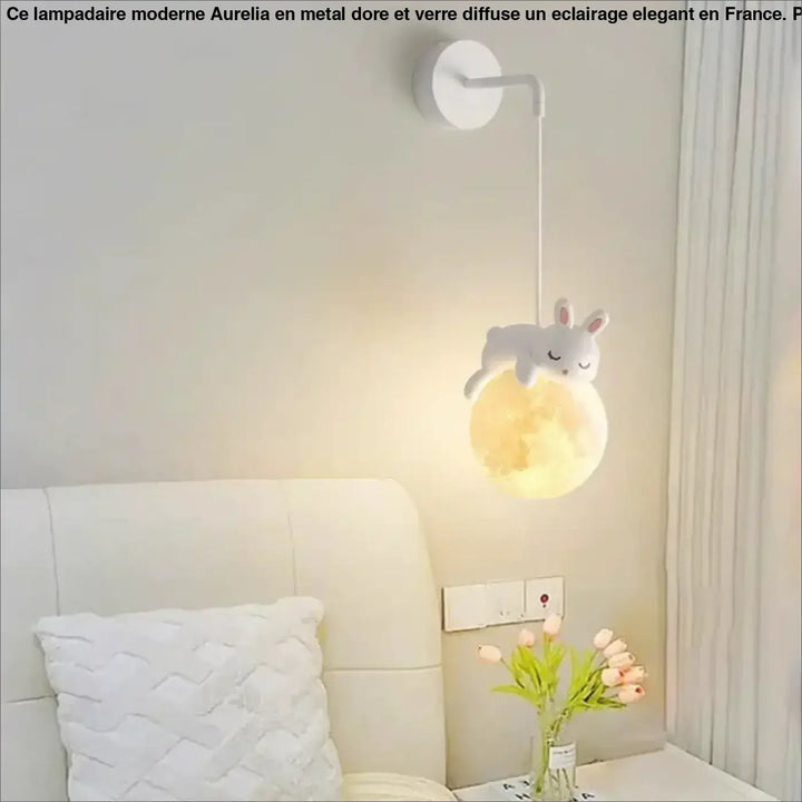 Applique murale enfant ours avec boule lumineuse blanc