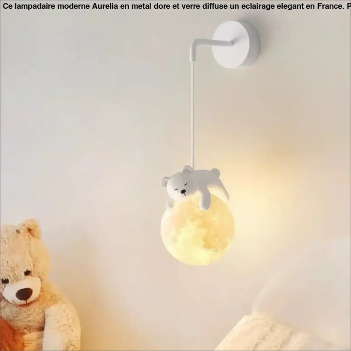 Applique murale enfant ours avec boule lumineuse blanc
