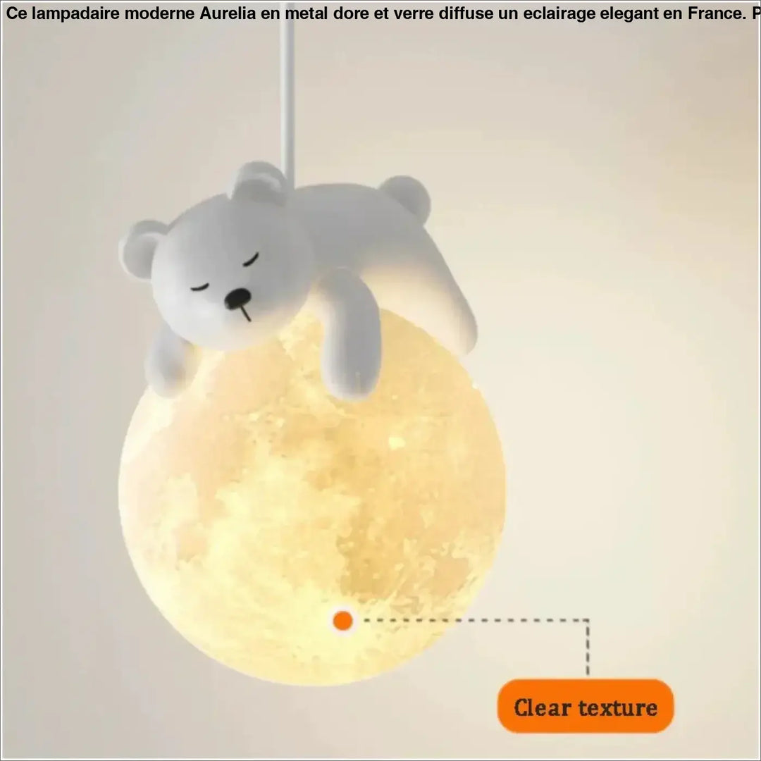 Applique murale enfant ours avec boule lumineuse blanc