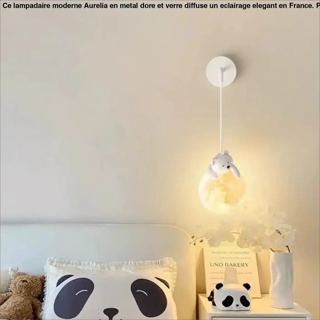 Applique murale enfant ours avec boule lumineuse blanc