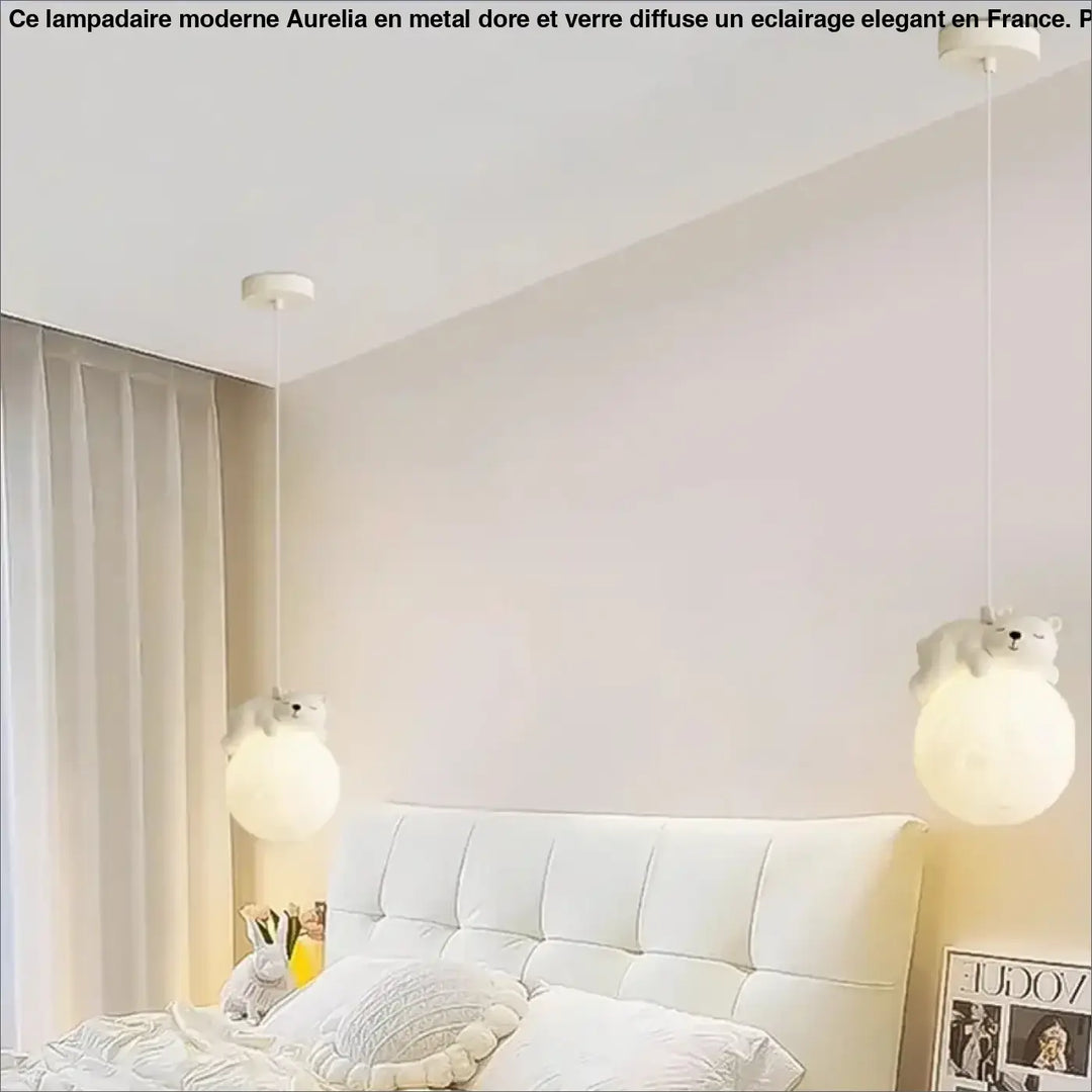 Applique murale enfant ours avec boule lumineuse blanc