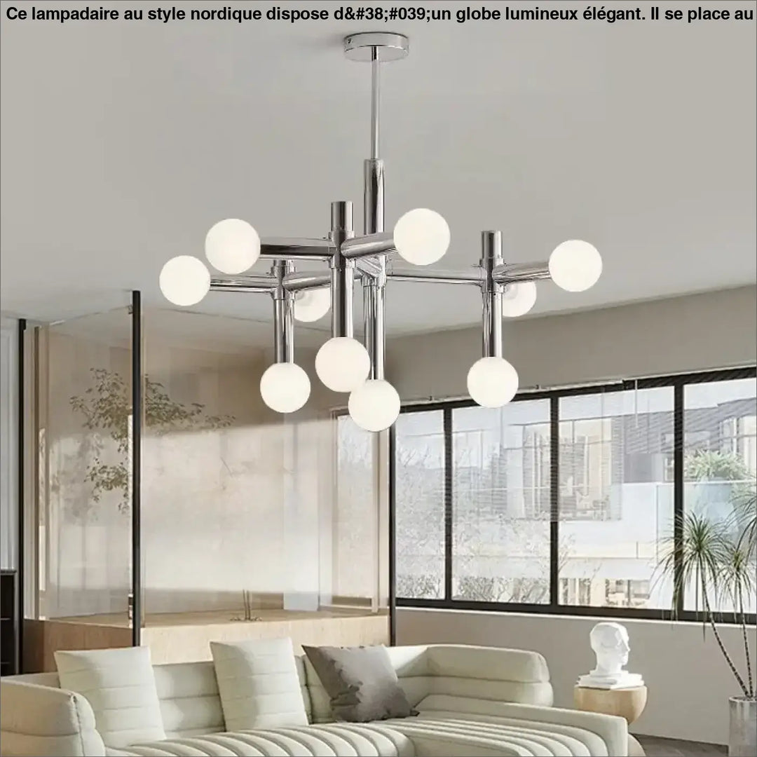 Suspension luminaire moderne en chrome avec plusieurs globes en verre dépoli pour un éclairage élégant
