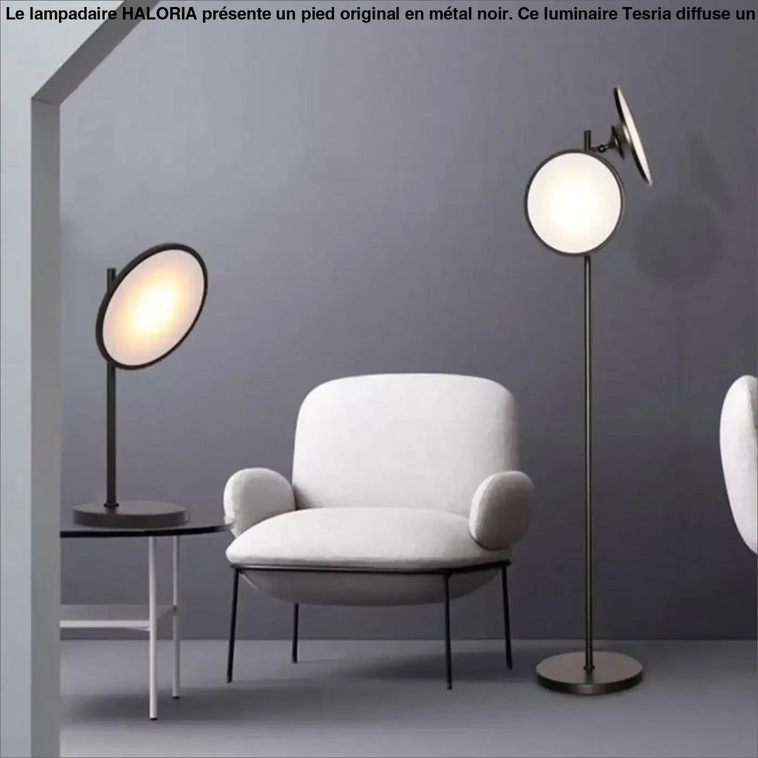 Lampadaire Sur Pied Original En Aluminium Disque Incliné