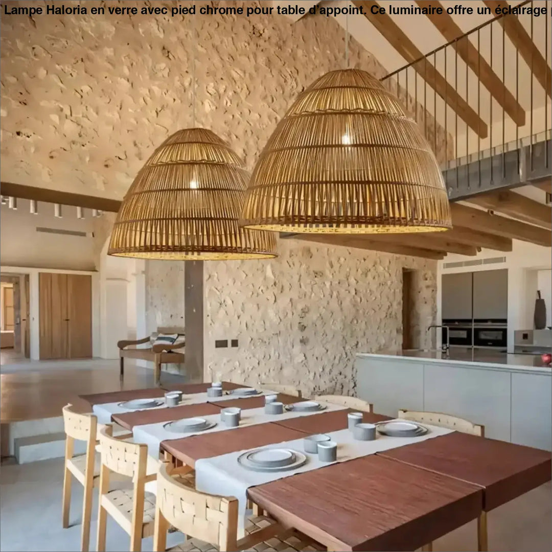Suspension en bambou tressé design naturel bohème