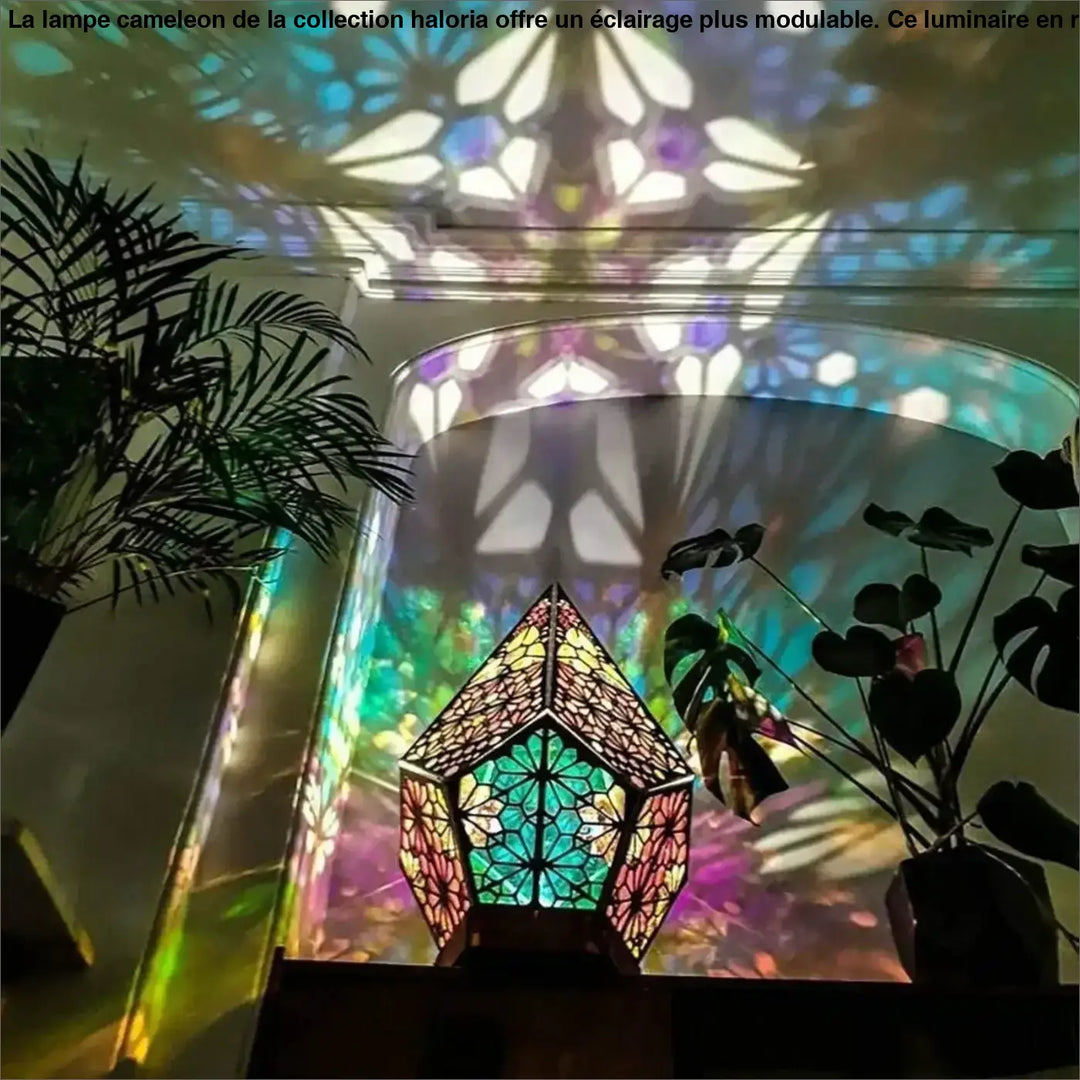 Lampe cameleon haloria table d’appoint en verre teinté multifacette vert bleu rose jaune avec éclairage plus élégant