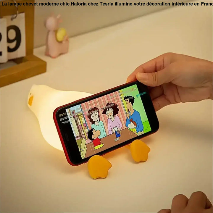 Veilleuse canard blanche en forme de canard avec pieds et bec jaunes pour lumière douce et cocooning craquante