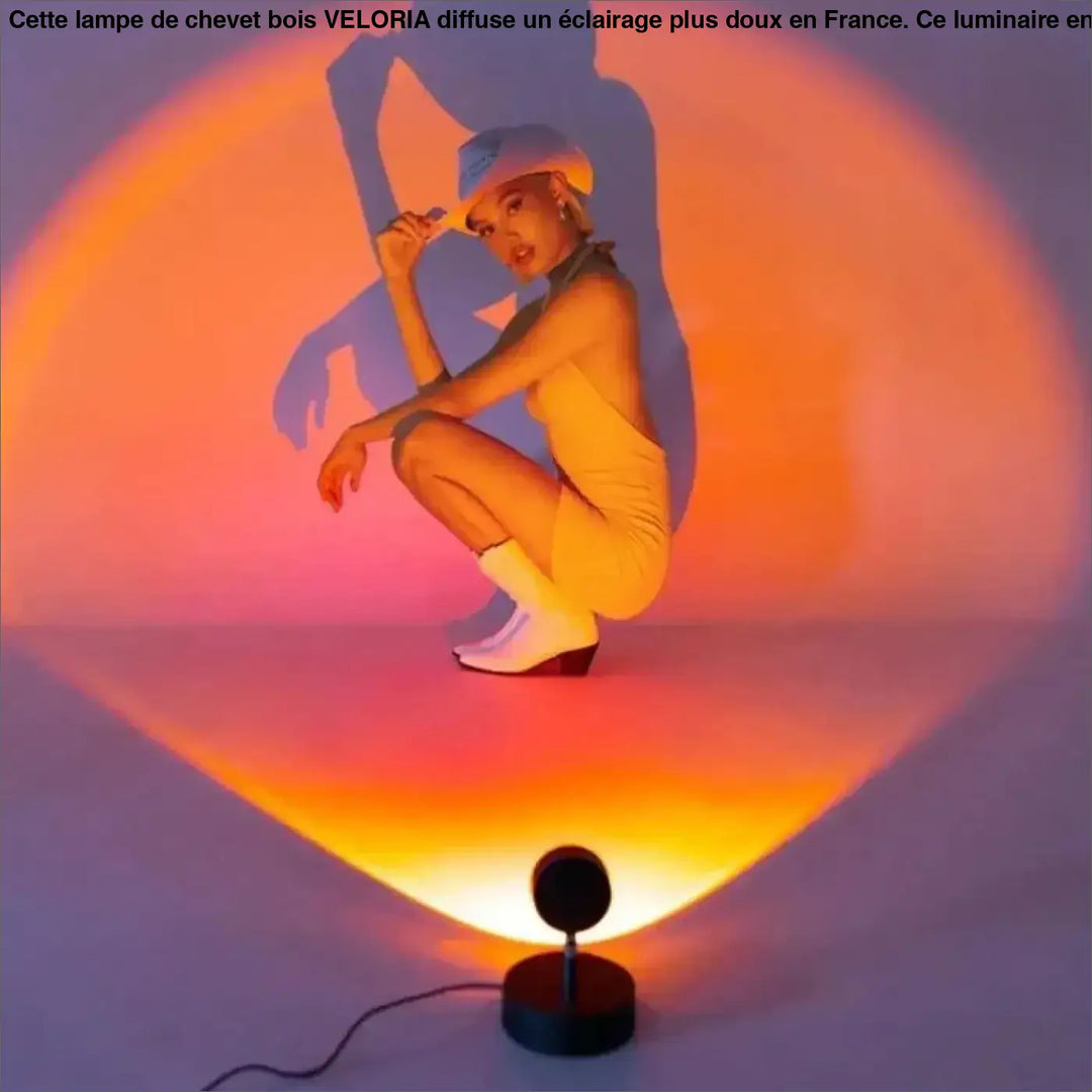 Lampe de chevet bois veloria lampe circulaire noire minimaliste avec éclairage plus orange et ombre dramatiqu