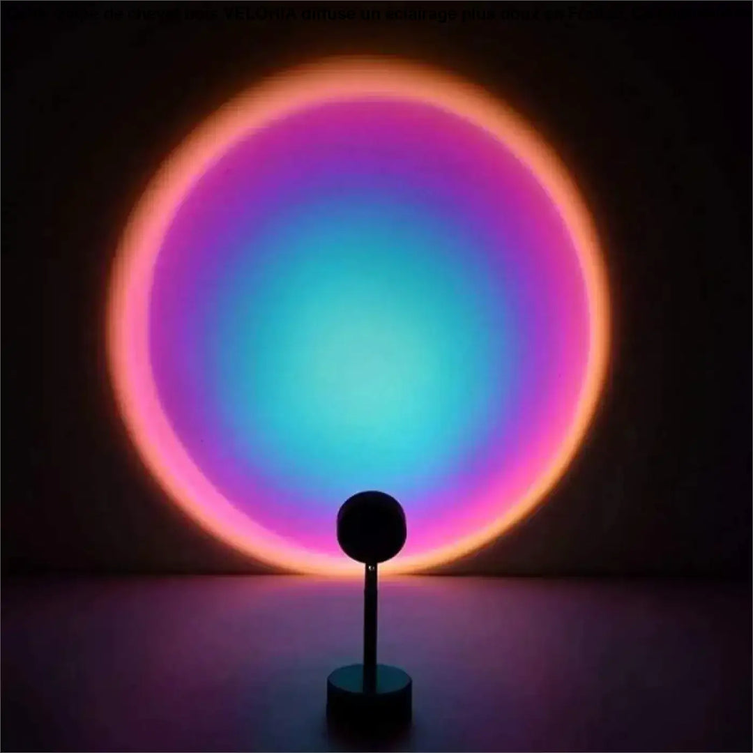 Lampe de chevet bois veloira noire sphérique avec éclairage plus dégradé rose violet et teal pour table d’appoint