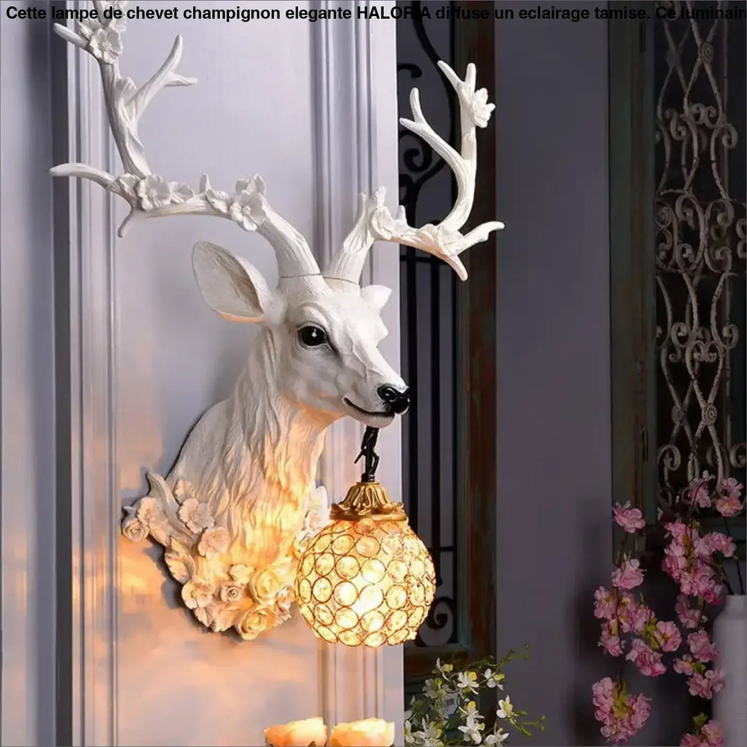 Applique murale cerfia en forme de tête de cerf blanc avec lampe globe en cristal à lumière chaude pour décoration intérieure élégante