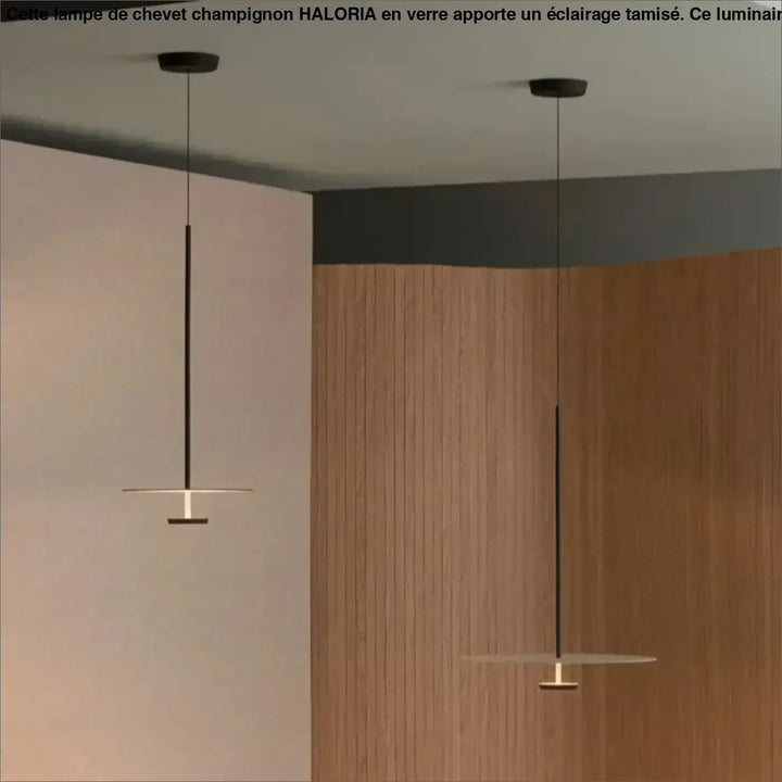 Luminaire suspension articire avec lumières noires minimalistes à tiges fines et disques circulaires éclairés