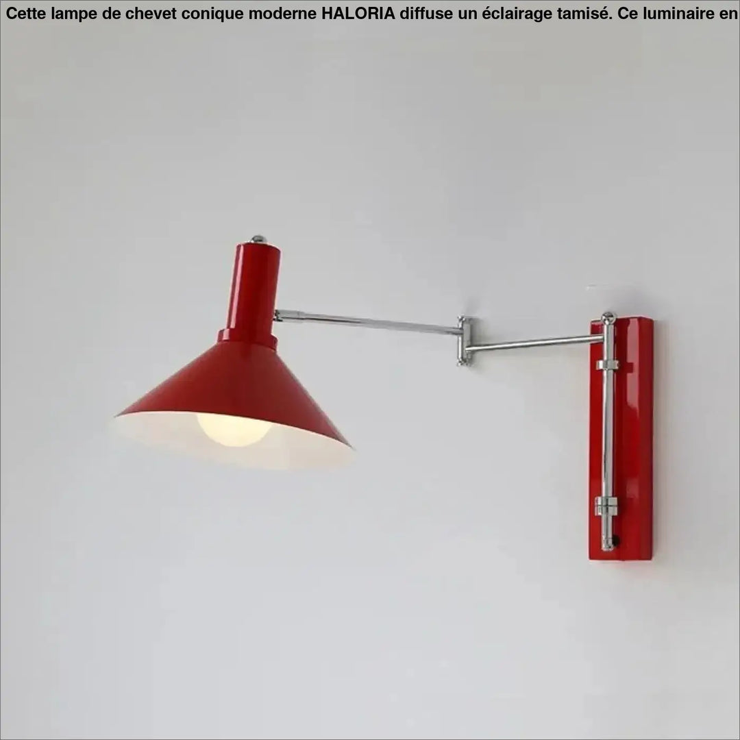 Applique murale design rouge avec bras articulé et fixation chrome pour éclairage mural studio