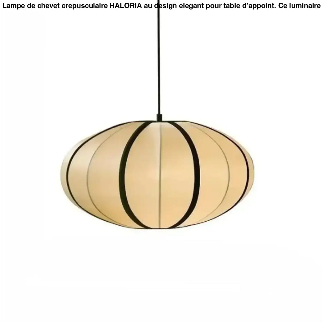 Suspension luminaire veluma beige ovale avec bandes noires segmentées et cordon fin noir pour éclairage moderne