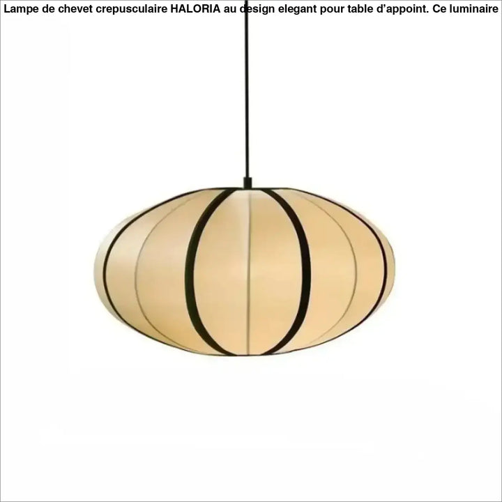 Suspension luminaire veluma beige ovale avec bandes noires segmentées et cordon fin noir pour éclairage moderne
